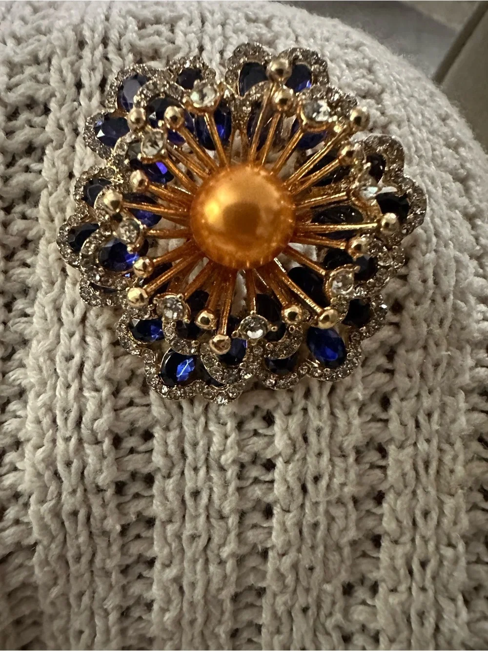 Gold and Blue Floral Radiant Brooch - Women Jewelry